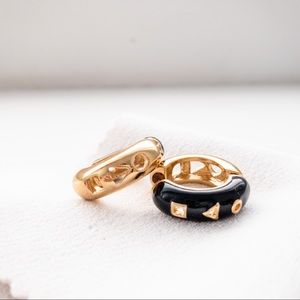 Vintage Gold and Black Enamel Hinged Hoop Earrings